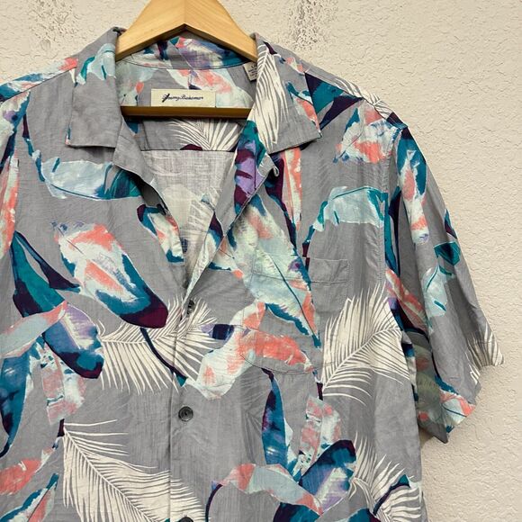NWOT TOMMY BAHAMA Silk Feathers Print Hawaiian Short Sleeve Shirt in Grey - Picture 3 of 8